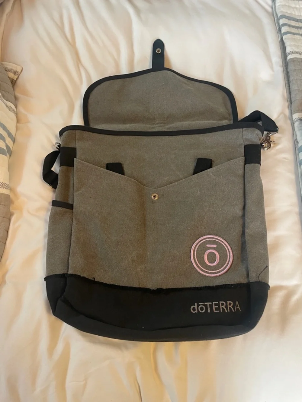 Doterra Gray and Black Canvas Messenger Bag with Pink Logo